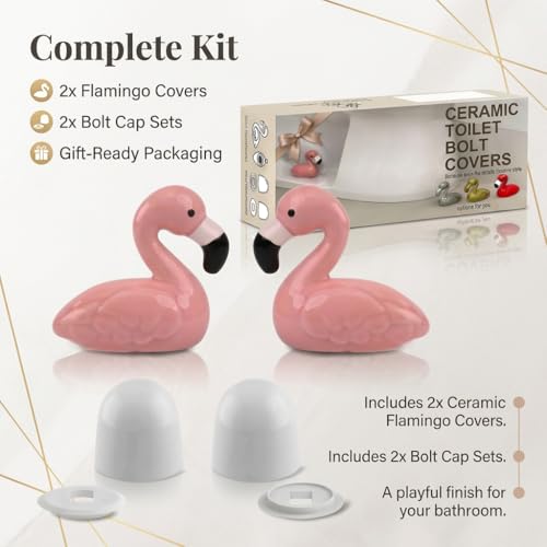boeemi Flamingo Toilet Bolt Covers Decorative - 2PCs Cute Ceramic Toilet Bolt Caps for Bottom of Toilet, Pink Bathroom Christmas Decor Screw Covers, Flamingo-Gifts for Women - Image 2