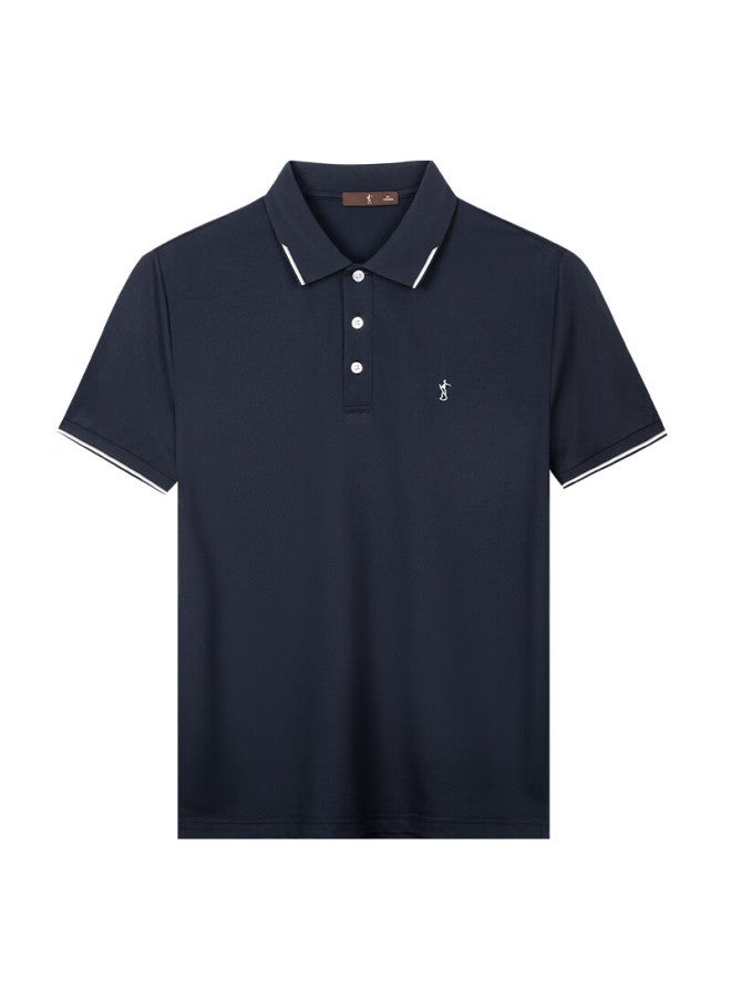 Tries Men's Short Sleeve Polo Shirt Solid Color Business 25 New Xinjiang Cotton Breathable Cool Feeling Contrast Collar Father's Day Gift - Image 2