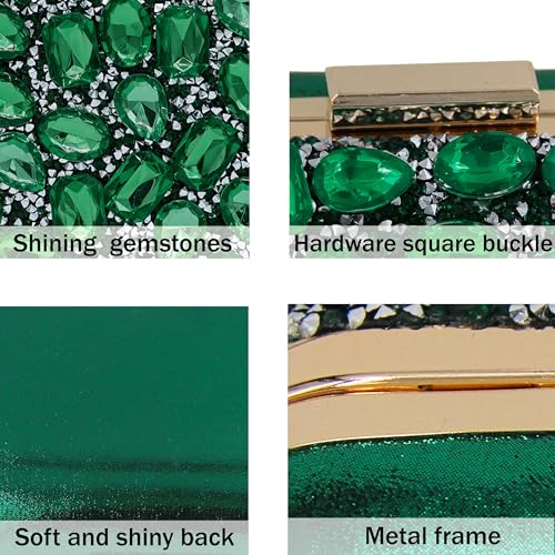 Milisente Clutch Purses For Women Crystal Clutches Evening Bags Gemstone Clutch Purse For Wedding Formal(Green) - Image 4