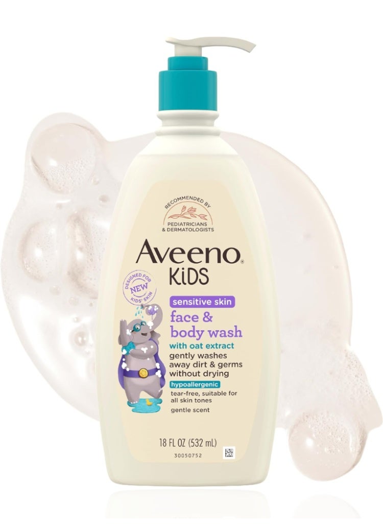 Aveeno Kids Sensitive Skin Face & Body Wash 532ml – Tear-Free Oat Extract Gentle Cleanser for All Skin Tones - Image 1
