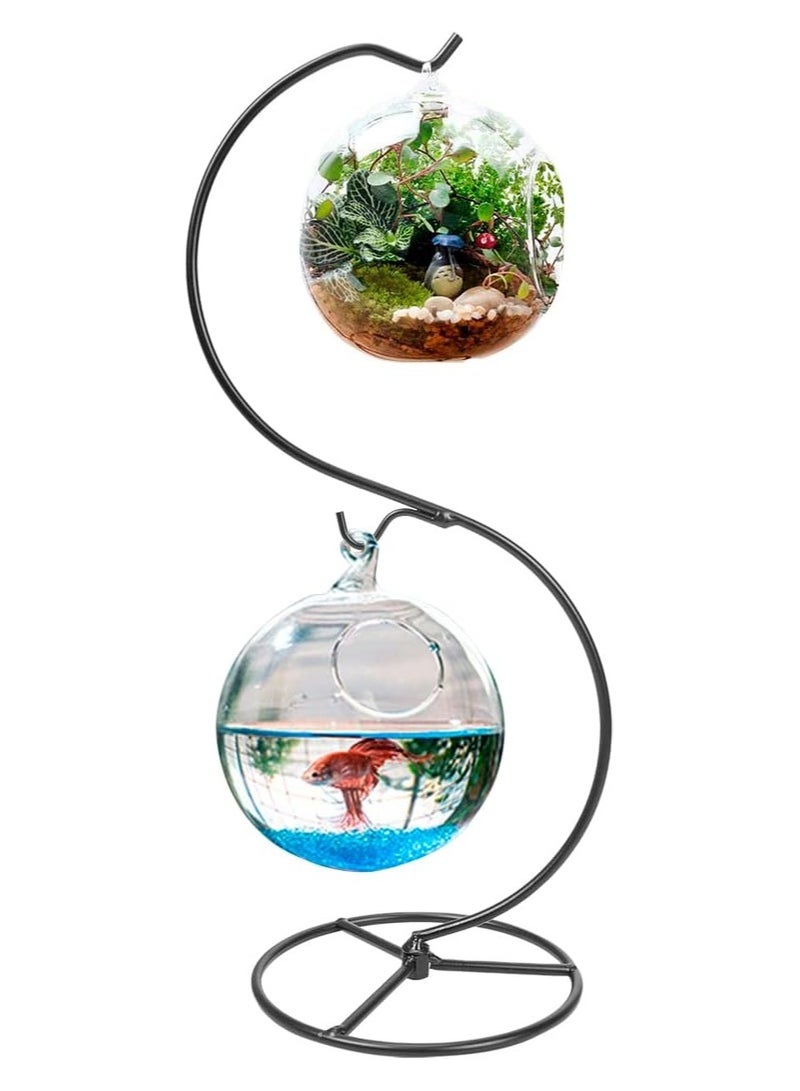 Generic Only one piece, which is a wired metal holder in black color sold separately without a glass ball vase, glass lantern, plant basin, flowers, fish or glass charming balls is a fixed and durable wire iron hook holder and the round metal base keeps the pot stable and safe The decorative vase holder does not sway or fall thanks to the creative design and the modern idea in which you put a special glass ball pot for hanging to decorate the garden or The balcony or by the window or on your desk Some put a small golden or orange fish in it, others put plants, some mini garden, and some a luminous candle as desired and its design enters with most home decorations The piece is the holder without the pot - Image 5