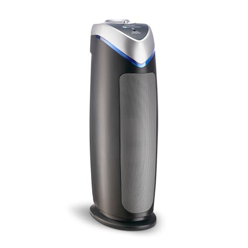 GermGuardian Air Purifier for Home with HEPA Pure Filter for Wildfire Smoke Pet Dander Pollen Odors Large Rooms Up To 743 Sq Ft Removes 9997 Pollutants UVC Light 22 AC4825E Gray