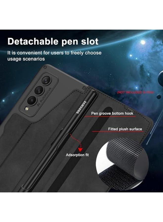 إيروريكس جراب قابل للطي متوافق مع هاتف Samsung Galaxy Z Fold5 مع حامل قلم قابل للفصل وفتحة بطاقة وواقي شاشة مقاوم للخدش، جراب محفظة واقٍ كامل الجسم باللون البني - Image 4