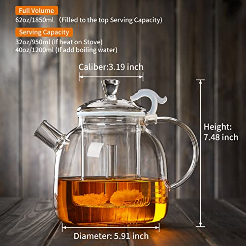 DOPUDO 68OZ Glass Teapot, Large Glass Tea Pot With Infuser, Kettle For Stove Top, Tea Cup With Infuser For Loose Leaf Tea Steeper 2000ML, Dishwasher Safe - Image 2