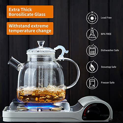 DOPUDO 68OZ Glass Teapot, Large Glass Tea Pot With Infuser, Kettle For Stove Top, Tea Cup With Infuser For Loose Leaf Tea Steeper 2000ML, Dishwasher Safe - Image 4