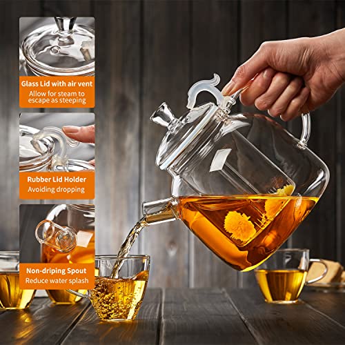 DOPUDO 68OZ Glass Teapot, Large Glass Tea Pot With Infuser, Kettle For Stove Top, Tea Cup With Infuser For Loose Leaf Tea Steeper 2000ML, Dishwasher Safe - Image 3