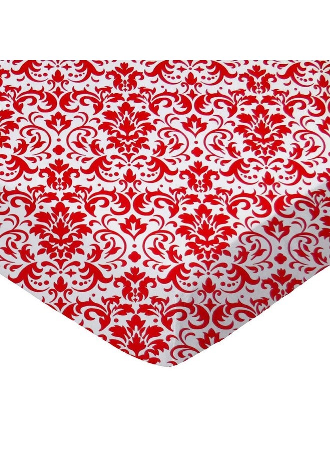 SHEETWORLD.COM SheetWorld 100% Cotton Percale Extra Deep Fitted Portable Mini Crib Sheet 24 x 38 x 5.5, Red Damask, Made in USA - Image 1
