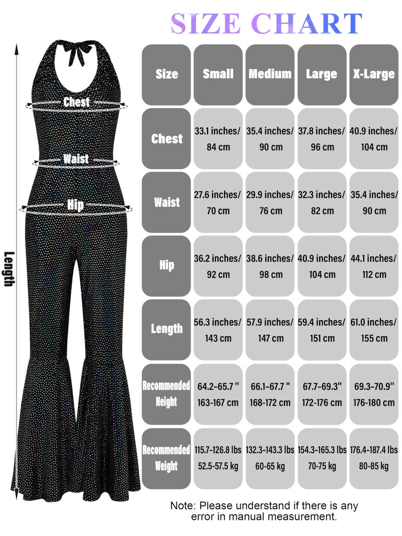 SOMSOC 70s Women Disco Fashion Jumpsuit Costume Accessories Set with Scarf Earrings Bracelet Glasses Belt for Halloween - Image 2