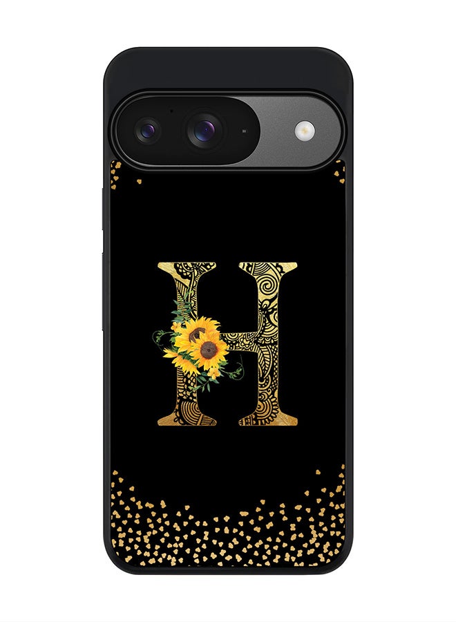 Stylizedd For Google Pixel 9 Case,Slim fit Camera Protection, Shockproof Thin Phone cover - Custom Floral Monogram - H ( Black ) - Image 1