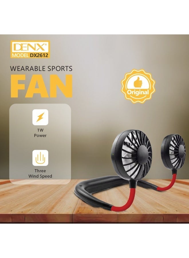 دينكس مروحة رقبة صغيرة محمولة قابلة لإعادة الشحن بدون استخدام اليدين ومروحة رياضية معلقة مع منفذ USB - Image 3