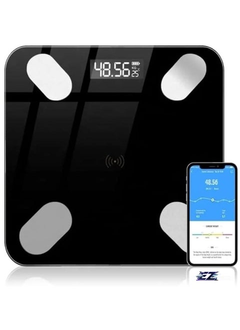 Smart Body Fat & Body Composition Scale – Bluetooth Electronic Weighing Scale with BMI Analyzer, Backlit LCD, Tempered Glass, Mobile App Sync for iOS & Android, 180KG Capacity – Ideal for Home Use & Health Monitoring