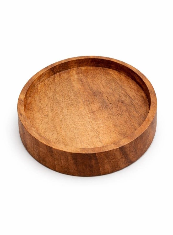 RHEA STORE Wooden Serving Tray, Coasters Round Tea & Coffee Tray (4 Inch) | Decorative Tray for Serving, Gifting, Wooden Tray for Kitchen, Living Room & Office, Wooden Item, Kitchen accecry (SET OF 1) - Image 1
