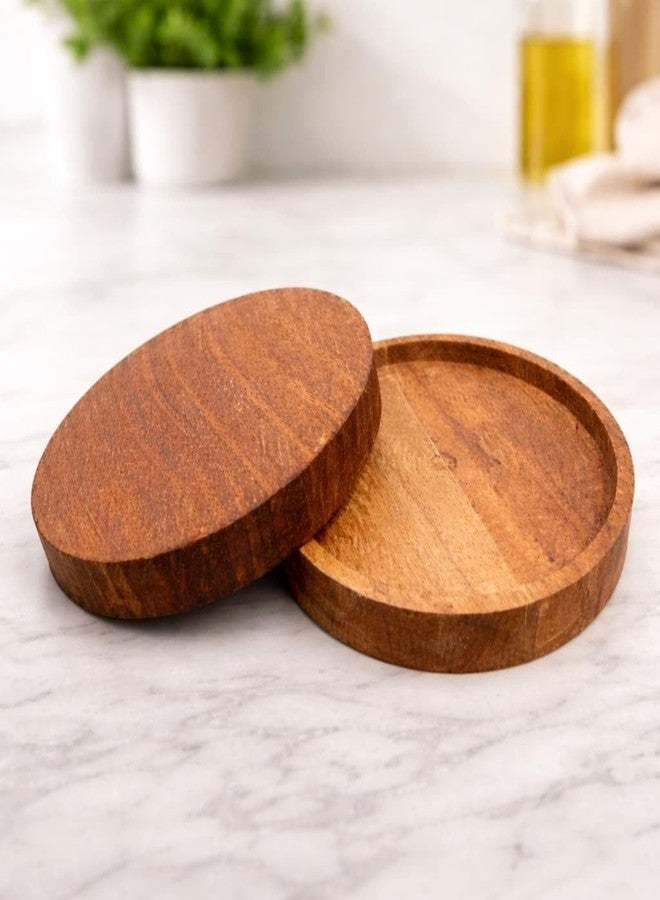 RHEA STORE Wooden Serving Tray, Coasters Round Tea & Coffee Tray (4 Inch) | Decorative Tray for Serving, Gifting, Wooden Tray for Kitchen, Living Room & Office, Wooden Item, Kitchen accecry (SET OF 1) - Image 3
