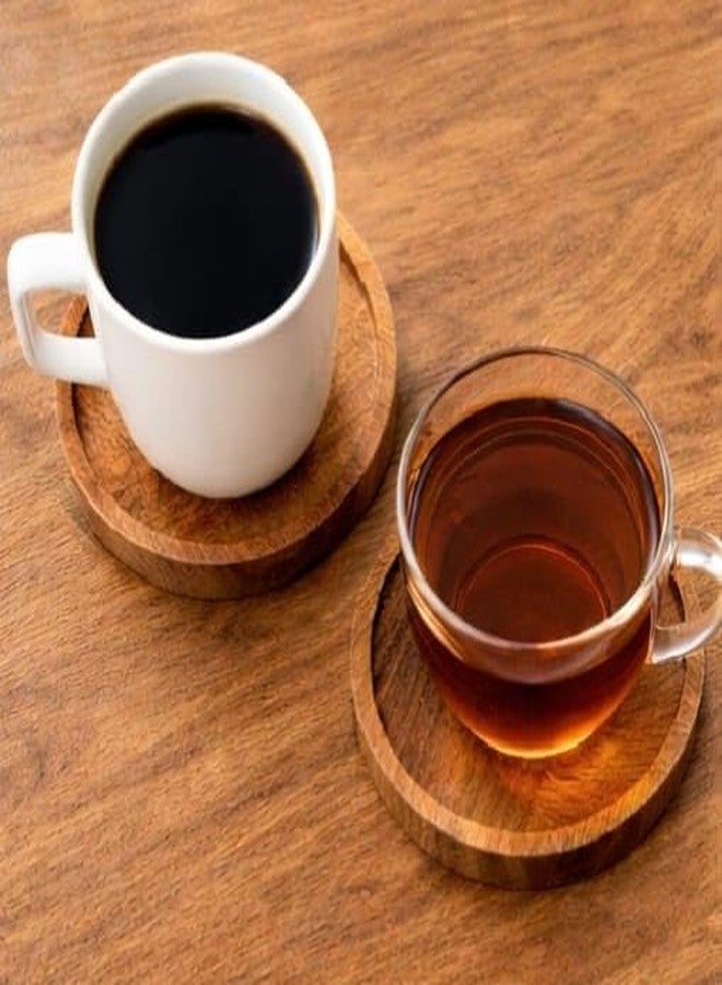 RHEA STORE Wooden Serving Tray, Coasters Round Tea & Coffee Tray (4 Inch) | Decorative Tray for Serving, Gifting, Wooden Tray for Kitchen, Living Room & Office, Wooden Item, Kitchen accecry (SET OF 1) - Image 4