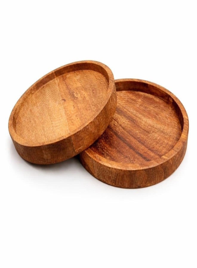 RHEA STORE Wooden Serving Tray, Coasters Round Tea & Coffee Tray (4 Inch) | Decorative Tray for Serving, Gifting, Wooden Tray for Kitchen, Living Room & Office, Wooden Item, Kitchen accecry (SET OF 1) - Image 2