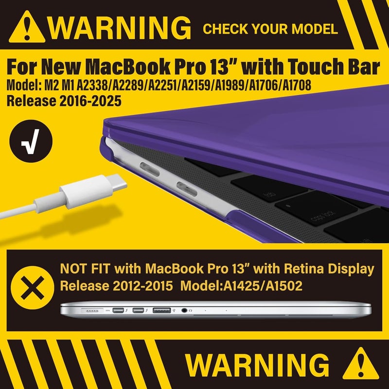 I Benzer Compatible with 2025 2024 M2 MacBook Pro 13 Inch Case 2025-2016 M1 A2338 A2289 A2251 A2159 A1989 A1706 A1708, Hard Shell Case & Keyboard Cover for Mac Pro 13, Crystal Purple,T13CYPU+1 - Image 3