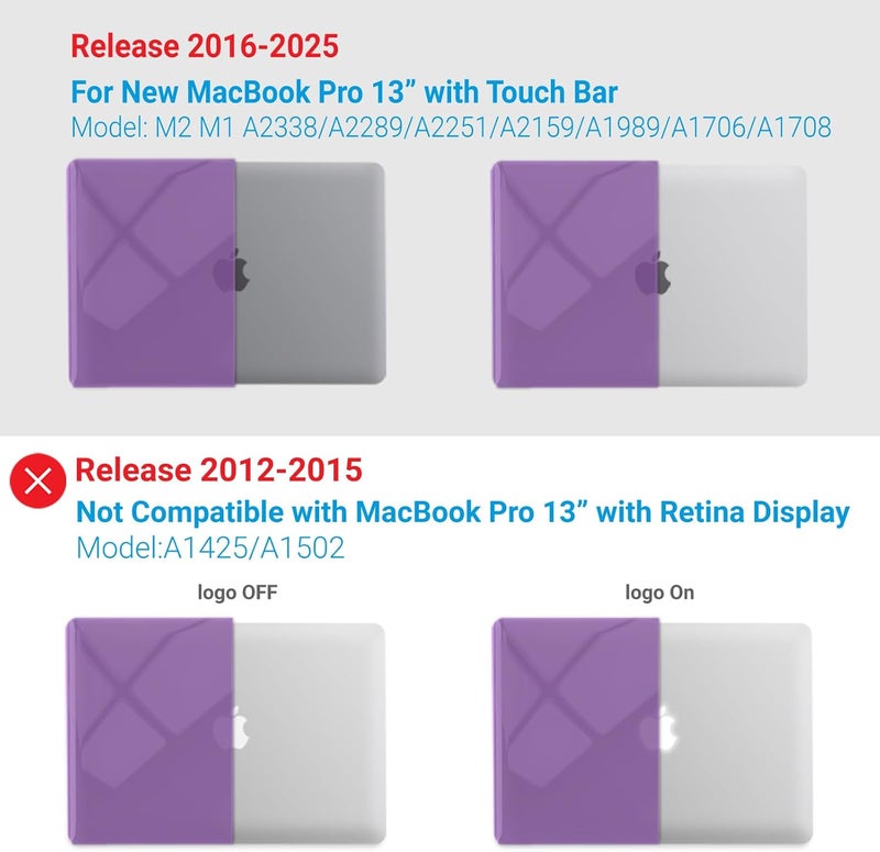 I Benzer Compatible with 2025 2024 M2 MacBook Pro 13 Inch Case 2025-2016 M1 A2338 A2289 A2251 A2159 A1989 A1706 A1708, Hard Shell Case & Keyboard Cover for Mac Pro 13, Crystal Purple,T13CYPU+1 - Image 4