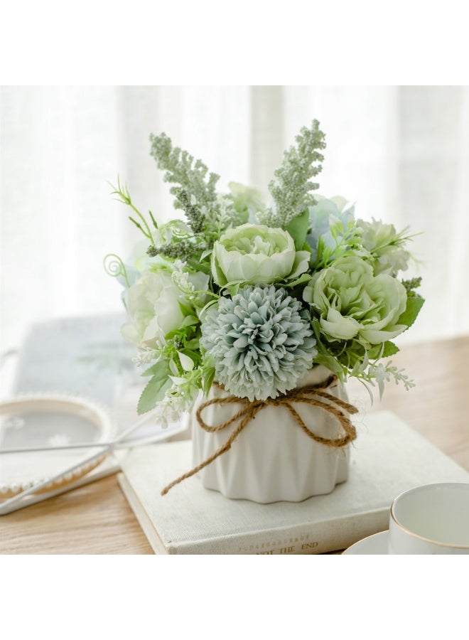 كيلا زهور صناعية في أصيص، زهرة هدرانجيا زرقاء صغيرة صناعية مع مزهرية خزفية لتزيين المكتب، قطع زهور مركزية للطاولات - Image 1