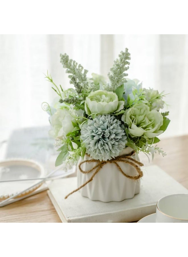 كيلا زهور صناعية في أصيص، زهرة هدرانجيا زرقاء صغيرة صناعية مع مزهرية خزفية لتزيين المكتب، قطع زهور مركزية للطاولات - Image 5