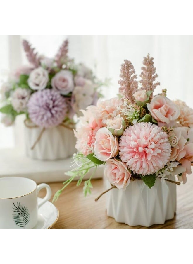 كيلا زهور صناعية في أصيص، زهرة هدرانجيا زرقاء صغيرة صناعية مع مزهرية خزفية لتزيين المكتب، قطع زهور مركزية للطاولات - Image 2