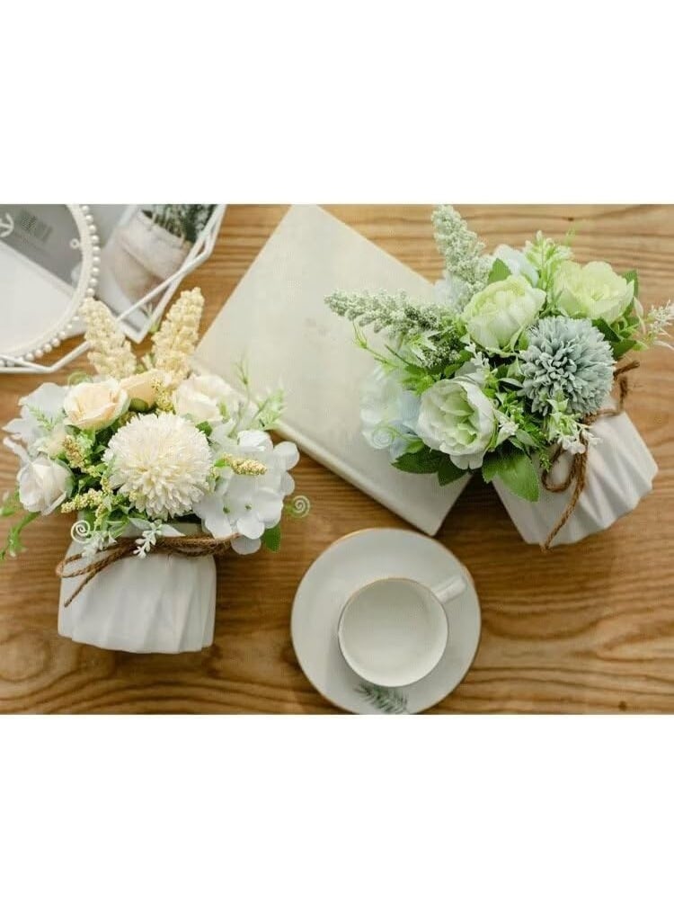 كيلا زهور صناعية في أصيص، زهرة هدرانجيا زرقاء صغيرة صناعية مع مزهرية خزفية لتزيين المكتب، قطع زهور مركزية للطاولات - Image 3