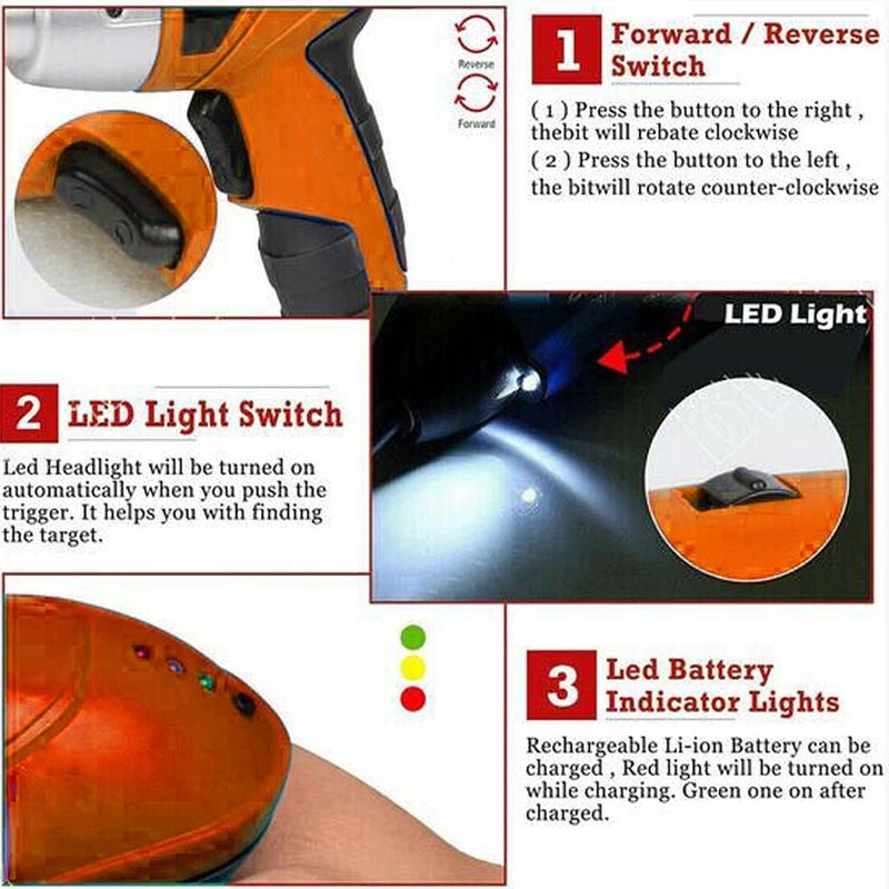 PARSPAR 45 in 1 Wireless Screwdriver Drill Machine with Reversible Function for Home DIY Use Cordless Rechargeable Electric Screwdriver Set Tools Kit 1Pcs Multicolor - Image 4