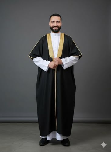 East West Souk Men's Abaya (Bisht) - Cloak Arab Dress - Black - Image 5