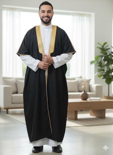 East West Souk Men's Abaya (Bisht) - Cloak Arab Dress - Black - Image 3