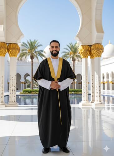 East West Souk Men's Abaya (Bisht) - Cloak Arab Dress - Black - Image 4