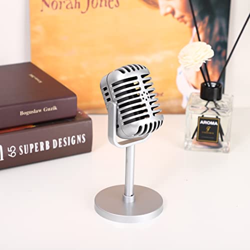 Facmogu Classic Retro Style Microphone Prop with Stand, Fake Vintage Microphone Decor for Party Decorations - Silver - Image 5