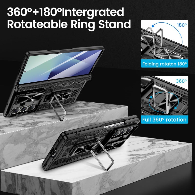 VEGO for Galaxy Z Fold 7 Case with Belt Clip Holster, 360Â°Ring Magnetic Kickstand & Camera Cover & Front Screen Protector & Hinge Protection Shockproof Armor Case for Samsung Z Fold 7 - Black - Image 4