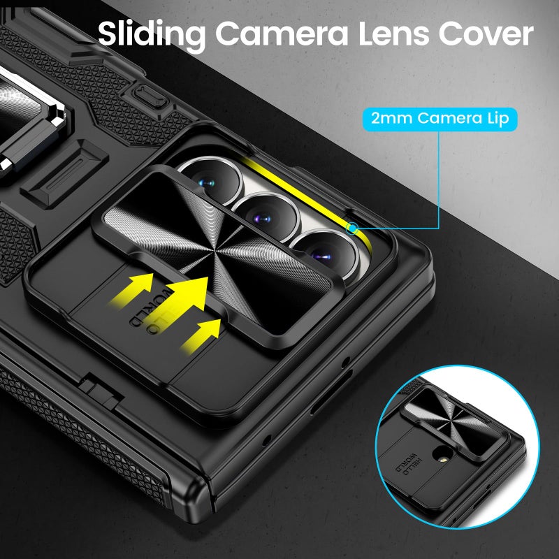 VEGO for Galaxy Z Fold 7 Case with Belt Clip Holster, 360Â°Ring Magnetic Kickstand & Camera Cover & Front Screen Protector & Hinge Protection Shockproof Armor Case for Samsung Z Fold 7 - Black - Image 5