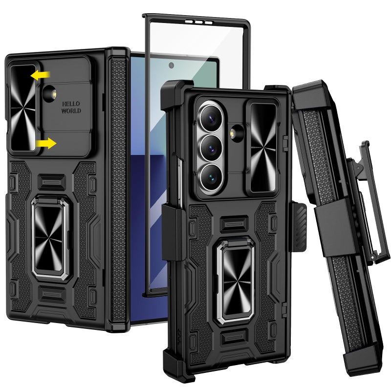 VEGO for Galaxy Z Fold 7 Case with Belt Clip Holster, 360Â°Ring Magnetic Kickstand & Camera Cover & Front Screen Protector & Hinge Protection Shockproof Armor Case for Samsung Z Fold 7 - Black - Image 1