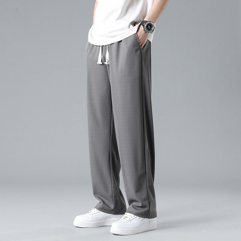 Mens Summer Ice Silk Straight-Leg Casual Pants Dark gray (solid color version) 