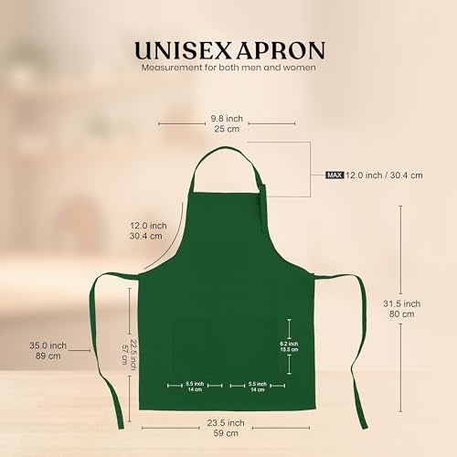 CRASOME Apron for Kitchen | Unisex Cooking Apron with 2 Pockets and Adjustable Straps | Apron for Chef, Hotel, Cafe, Restaurant, Gardening, Workshop (Green Pack of 2) - Image 4