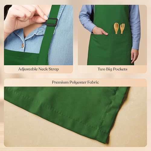CRASOME Apron for Kitchen | Unisex Cooking Apron with 2 Pockets and Adjustable Straps | Apron for Chef, Hotel, Cafe, Restaurant, Gardening, Workshop (Green Pack of 2) - Image 3