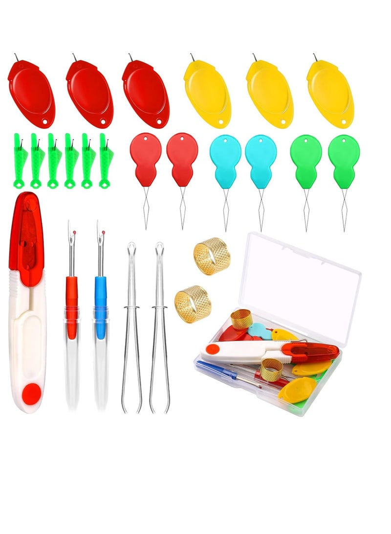 25 Pcs Sewing Needle Threaders Kit, Tweezers, Seam Opener, Thimble, Scissors with Box - Image 1