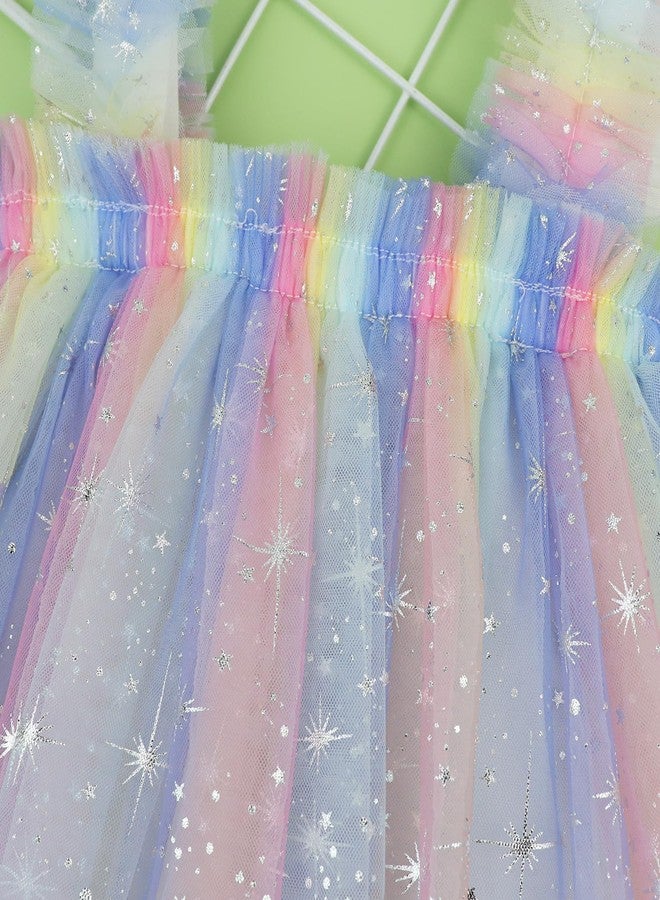 AGQT Baby Girls Tutu Dress Sleeveless Kids Tulle Birthday Party Dresses Polka Dot Casual Playwear Tunic Babydoll Dress Spark-Blue Rainbow Size 12-18 Months - Image 3