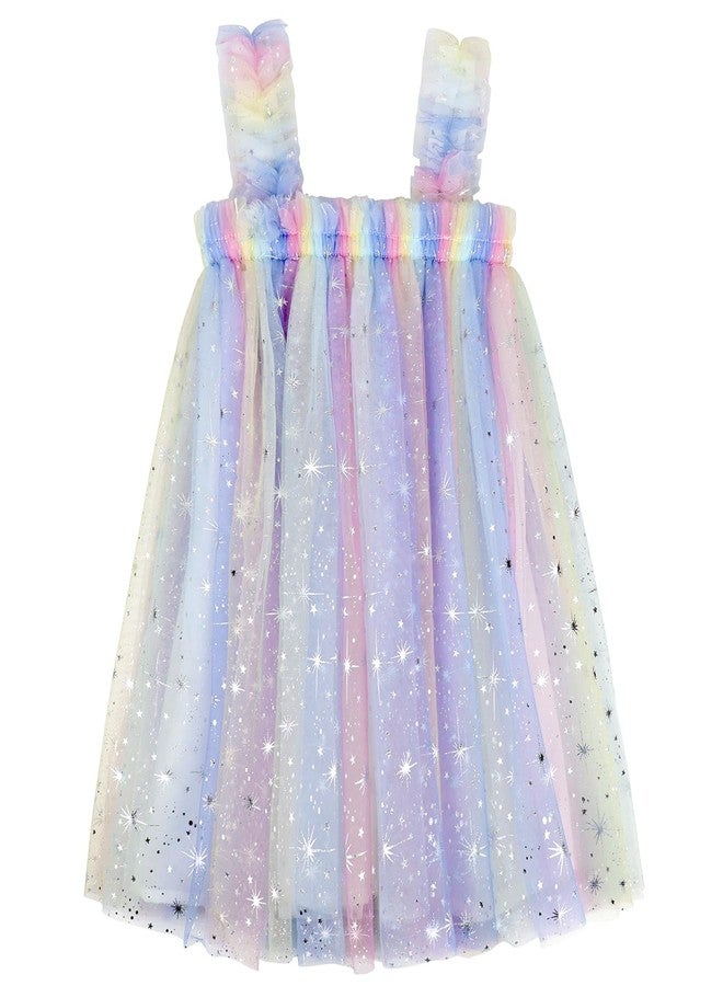 AGQT Baby Girls Tutu Dress Sleeveless Kids Tulle Birthday Party Dresses Polka Dot Casual Playwear Tunic Babydoll Dress Spark-Blue Rainbow Size 12-18 Months - Image 1
