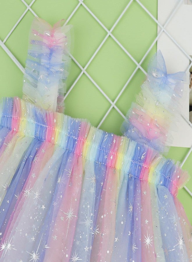 AGQT Baby Girls Tutu Dress Sleeveless Kids Tulle Birthday Party Dresses Polka Dot Casual Playwear Tunic Babydoll Dress Spark-Blue Rainbow Size 12-18 Months - Image 2