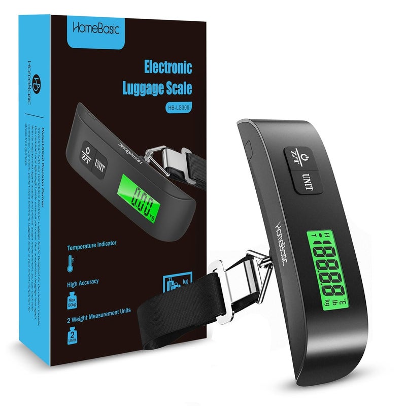 Home Basic ميزان أمتعة إلكتروني محمول رقمي مع حزام خطاف | آلة وزن رقمية مع شاشة LCD | سعة 50 كجم للأمتعة والحقائب، مثالي للسفر، المنزل، استخدام المتاجر (HB-LS300) - Image 1