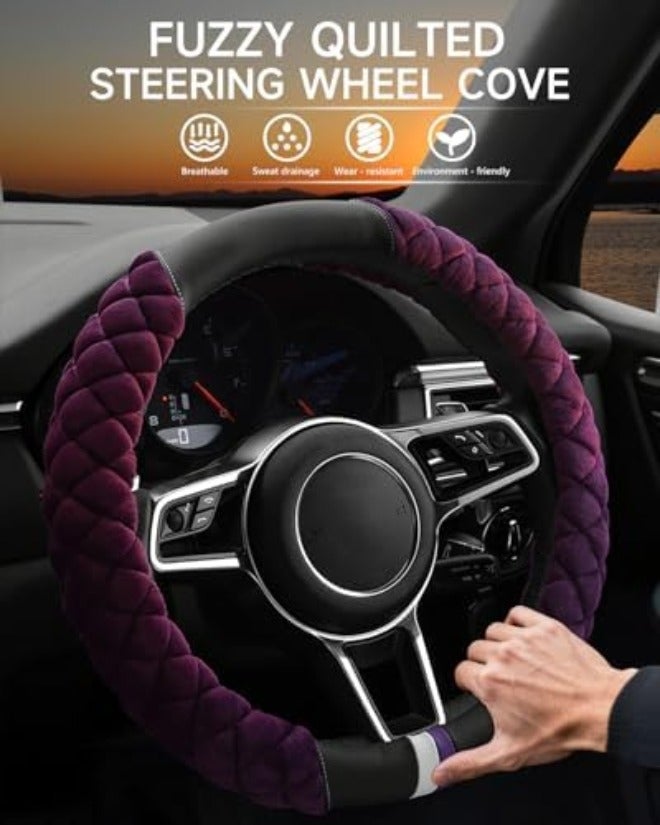 Cxtiy Universal Steering Wheel Cover for Car Fluffy Warm Plush Steering Wheel Cover for Winter  (A-Gray) - Image 5