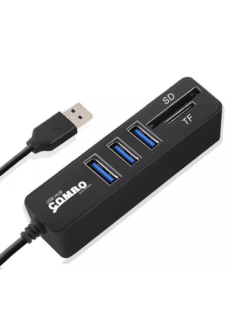 Combo - COMBO USB Hub Card Reader , 3 *Ports USB 2.0 Hub - SD / TF Micro SD Card Reader - 480Mbps High Speed - Up To 1TB  for iMac & Notebook | Black - Image 1