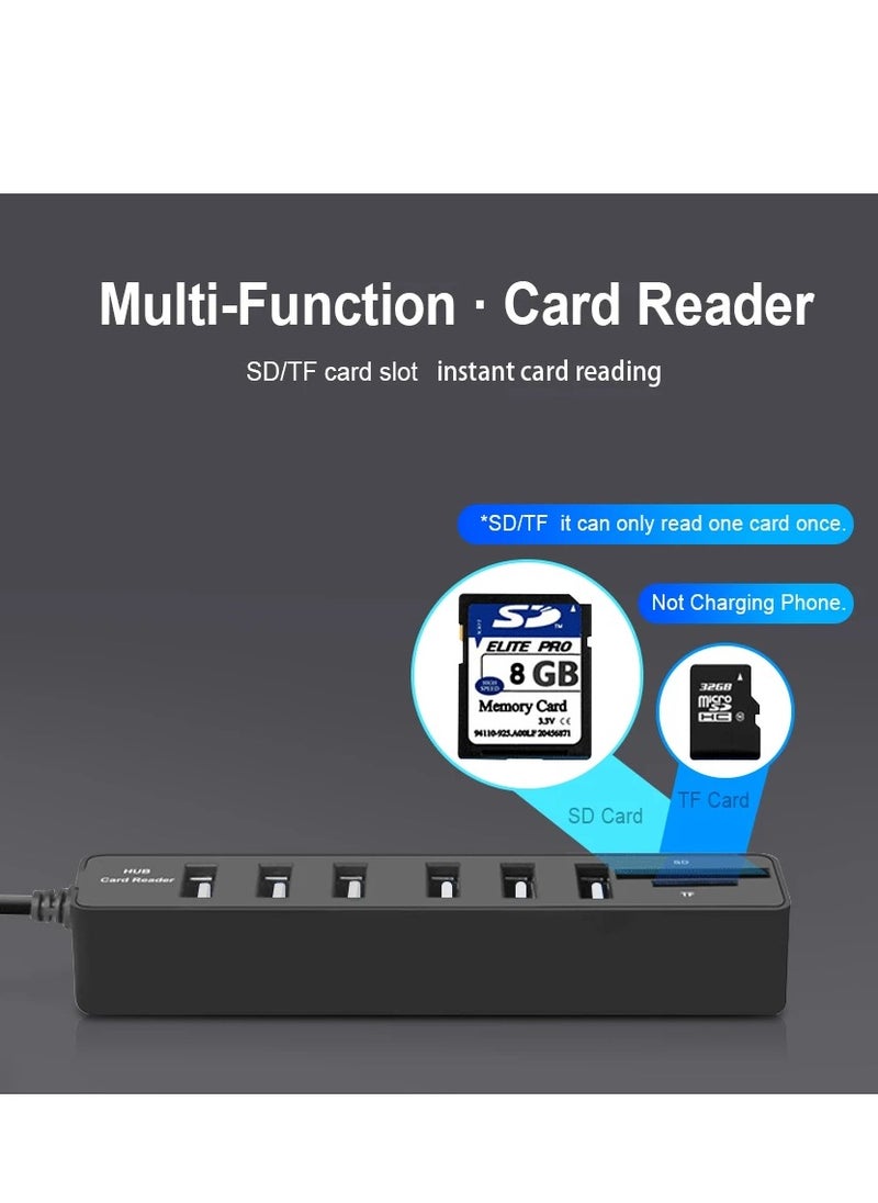 Combo - COMBO USB Hub Card Reader , 3 *Ports USB 2.0 Hub - SD / TF Micro SD Card Reader - 480Mbps High Speed - Up To 1TB  for iMac & Notebook | Black - Image 1