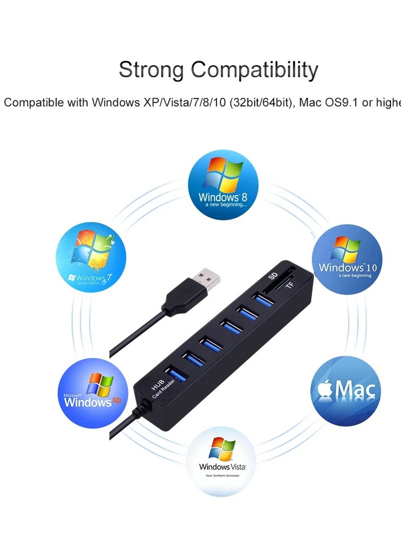 Combo - COMBO USB Hub Card Reader , 3 *Ports USB 2.0 Hub - SD / TF Micro SD Card Reader - 480Mbps High Speed - Up To 1TB  for iMac & Notebook | Black - Image 1