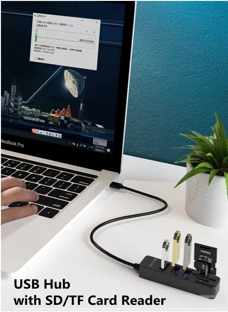 Combo - COMBO USB Hub Card Reader , 3 *Ports USB 2.0 Hub - SD / TF Micro SD Card Reader - 480Mbps High Speed - Up To 1TB  for iMac & Notebook | Black - Image 1