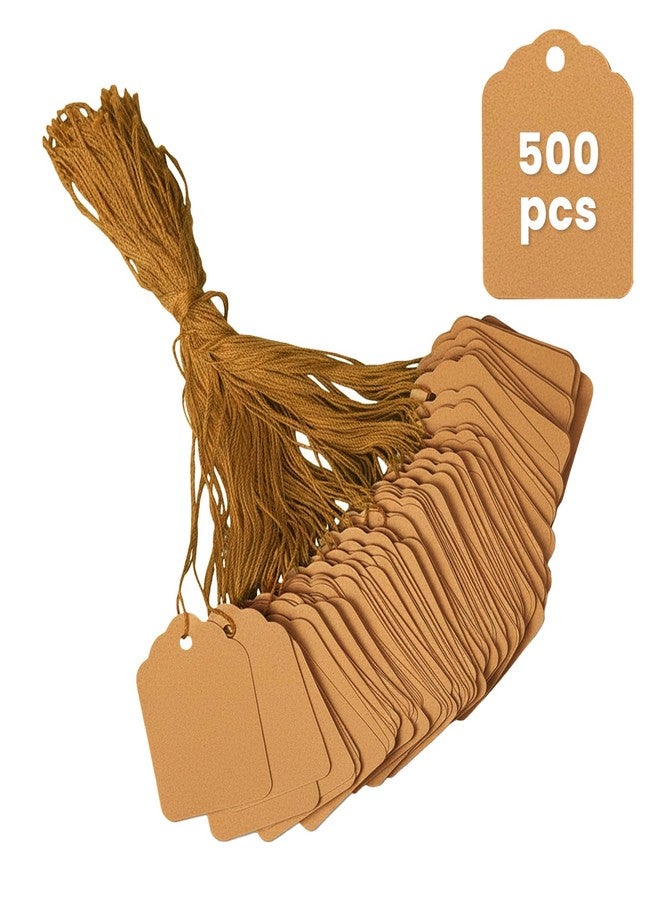 Goefun 1.8x1.4 Inches Brown Kraft Price Tags with String Attached 500 Pcs - Image 1