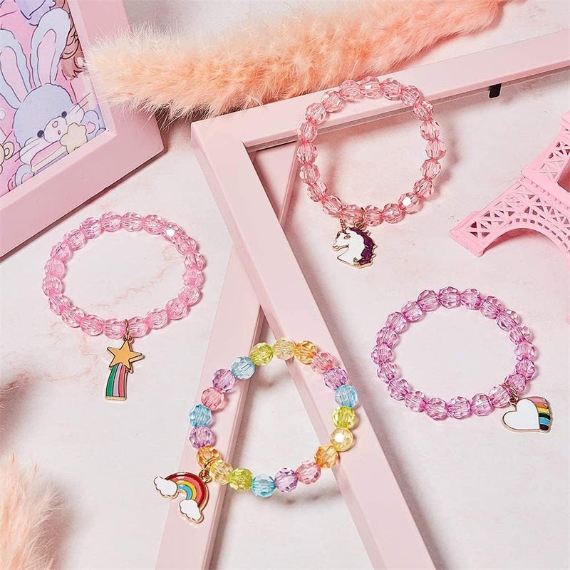 Colorful Unicorn Bracelet, Girls Unicorn Bracelets Rainbow Unicorn Beaded Bracelet Acrylic Bracelet for Birthday Party Favors Pretend Play Friendship Jewelry Dress Up Game Props, 9 Pieces - Image 4
