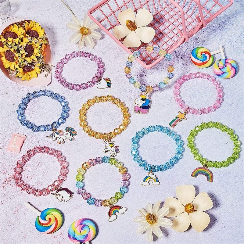 Colorful Unicorn Bracelet, Girls Unicorn Bracelets Rainbow Unicorn Beaded Bracelet Acrylic Bracelet for Birthday Party Favors Pretend Play Friendship Jewelry Dress Up Game Props, 9 Pieces - Image 5