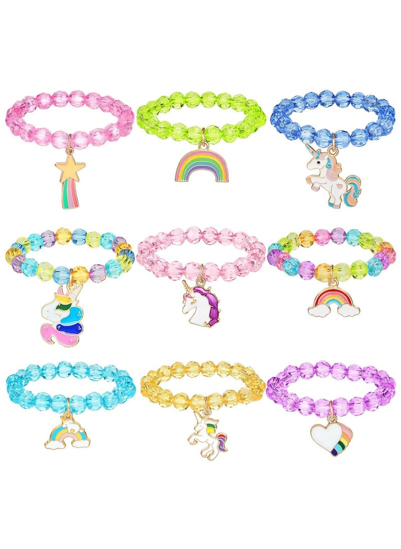 SYOSI - Colorful Unicorn Bracelet, Girls Unicorn Bracelets Rainbow Unicorn Beaded Bracelet Acrylic Bracelet for Birthday Party Favors Pretend Play Friendship Jewelry Dress Up Game Props, 9 Pieces - Image 1